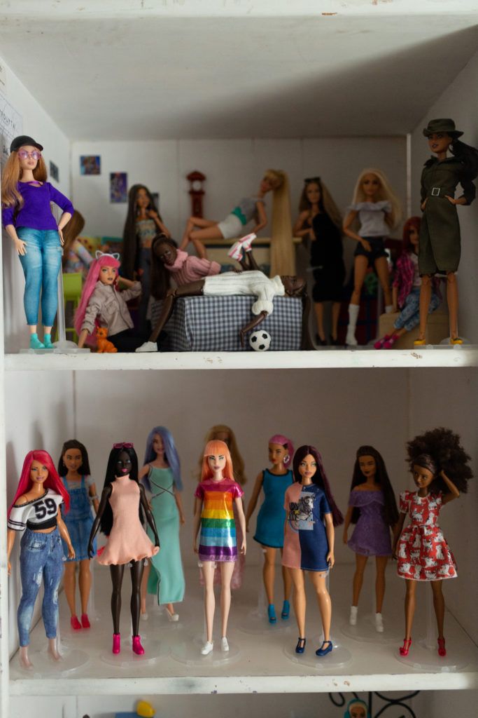 A selection of Barbie dolls painted and styled by Sergi, who also designed their clothes. Image by Bradley Secker. France, 2020.
