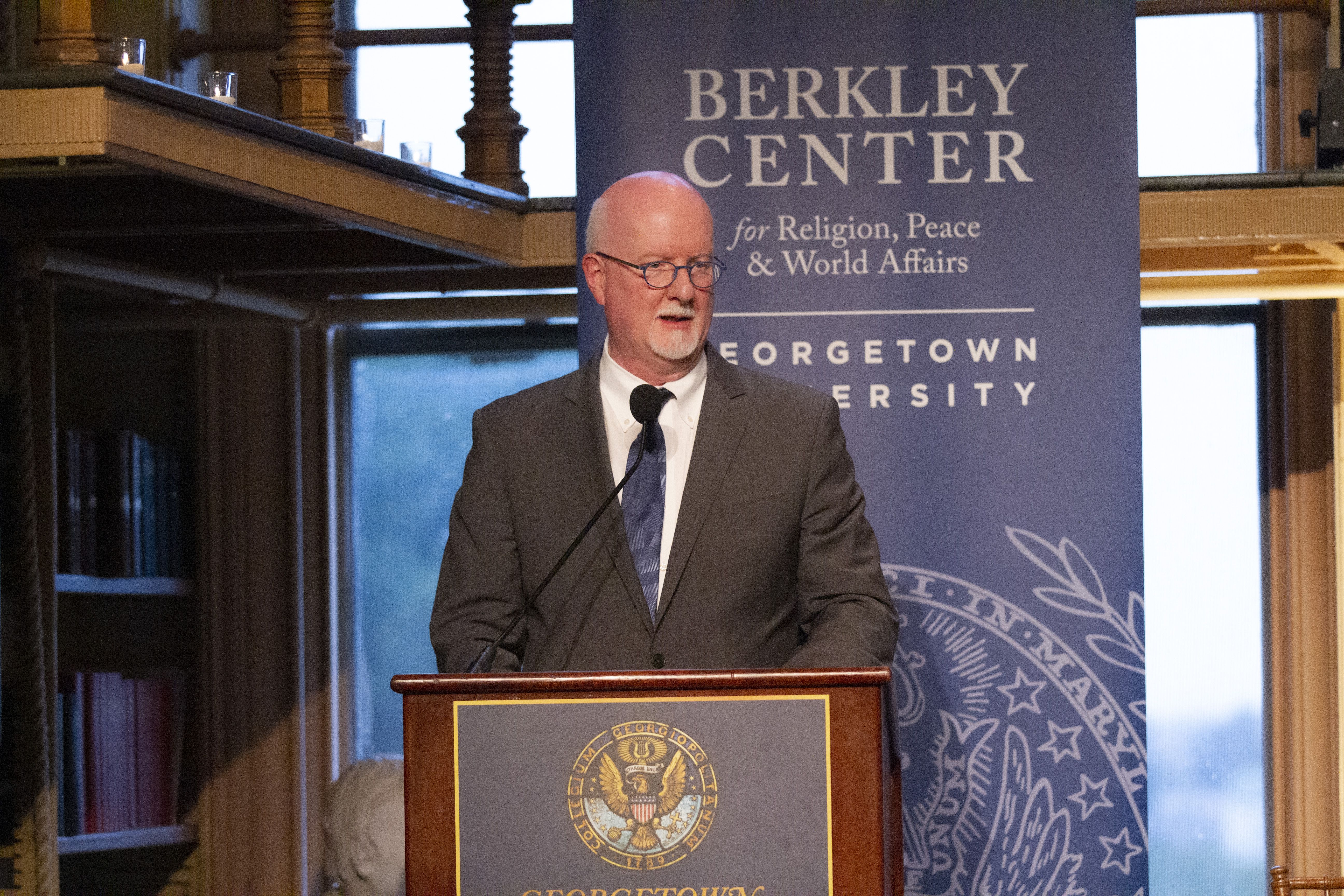 Director of the Berkley Center and panelist at the Pulitzer Center's Beyond Religion Conference, Shaun Casey, emphasizes the significance of the Pulitzer Center in developing Georgetown students' passion for journalism. Image by Jin Ding. United States, 2019.