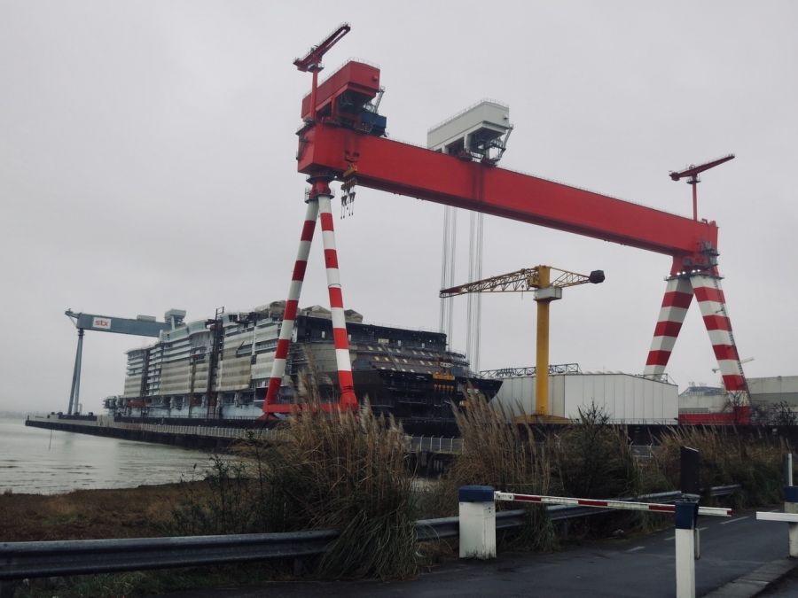 Some of the biggest cruise liners in the world are built in the shipyards of Saint Nazaire. Image by Jeanne Carstensen. France.
