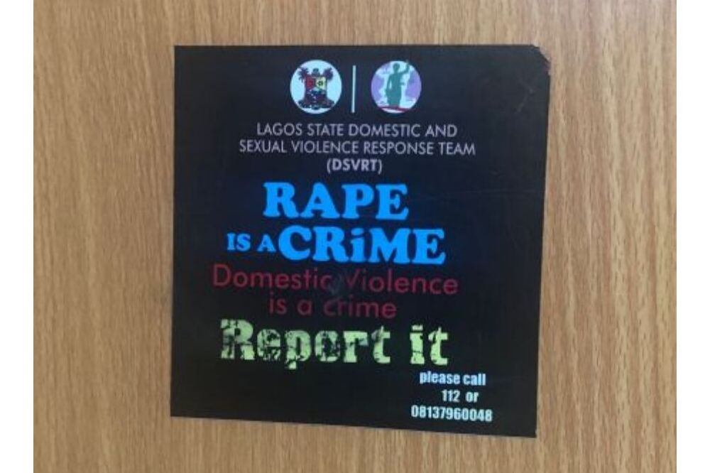 Sticker raising awareness in the community about ending rape and domestic violence.  Image by Joy Ikekhua. Nigeria, 2019.
