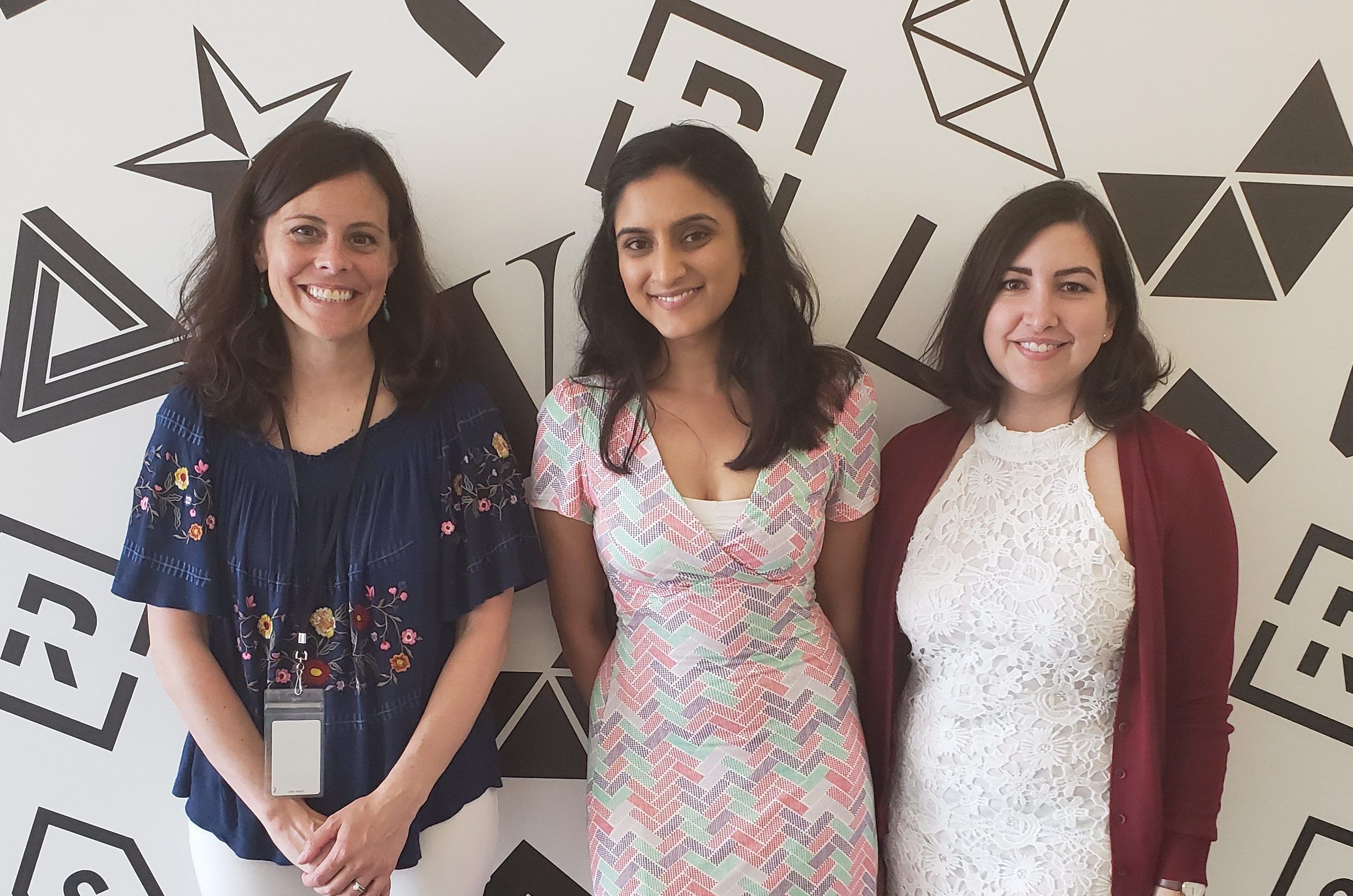 Flaviana Sandoval from Boston University (from right), Divya Mishra from Johns Hopkins Bloomberg School of Public Health and Arianne Henry from Boston University School of Public Health visited Vox as part of their 2018 Pulitzer Center fellowships. Image by Kayla Sharpe. United States, 2018.