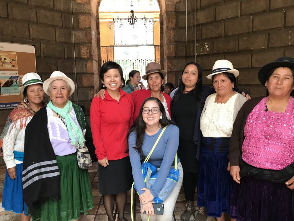 Zhang Jingjing with members of a community that oppose a Chinese gold mine in Ecuador. Ecuador, 2019.