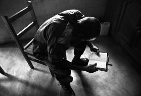 Sergeant 'Boniface' says he was told by his commanding officer to go and rape. He says that he raped three women before his conscience told him to stop. Image by Fiona Lloyd-Davies. DRC, 2013.