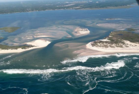 Aerial photo of the breach near Old Inlet, located within Fire Island National Seashore's wilderness area. June, 2016. Image by Charles Flagg, NPS Photo. 
