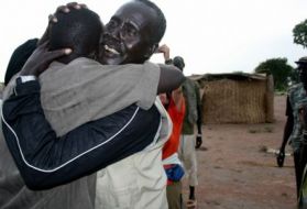 A still from "Rebuilding Hope" a documentary following three "Lost Boys" of Sudan as they return home.